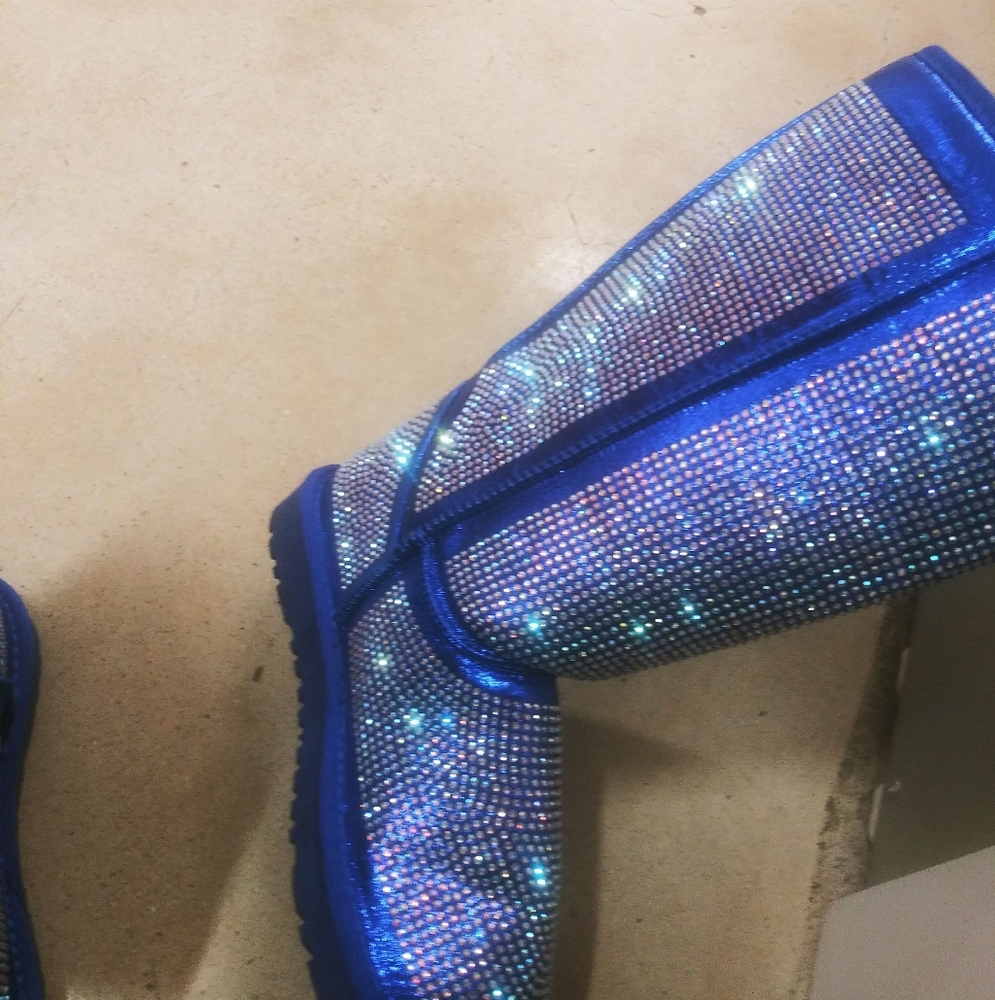 Blue diamond rhinestone boots